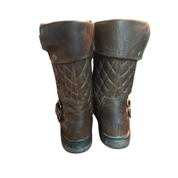 UGG Boot Brown Leather Quilted Mid High Conner Fawn Australia side zip sizs 9 - Picture 4 of 14